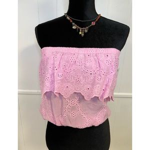 NWT‼️Young Fabulous & Broke Caicos Strapless Eyelet Top -XS Pink